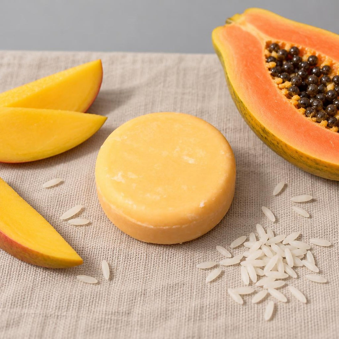 Tangled shampoopala, mango, papaija ja riisi – palashampoon ainesosat